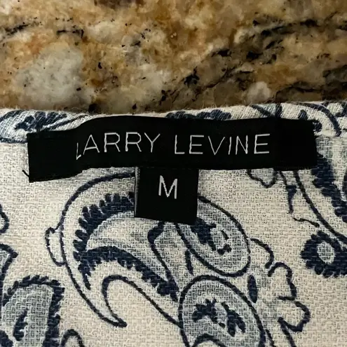 Larry levine Paisley Linen Blouse Women’s Hippie Boho Modest Mature Beach Boxy M White Size M