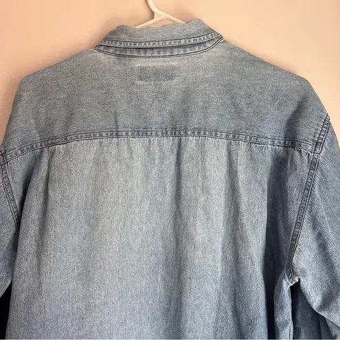 Vintage Denim Embroidered 'Real Time' Button Up Shirt Size M