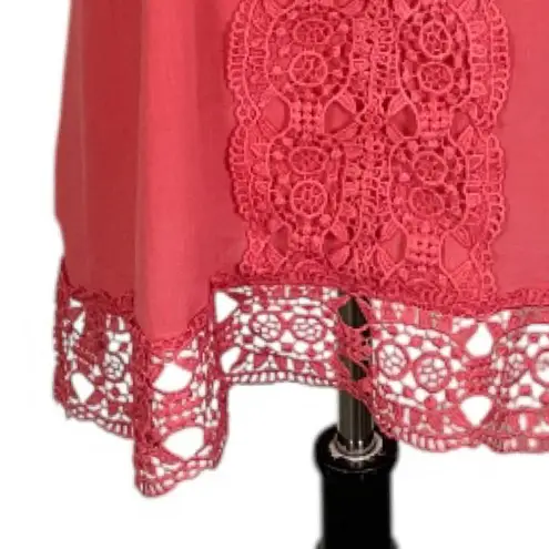 Isaac Mizrahi Swim Cover Up Tunic Gauze Lace V-neck Salmon Pink Women’s Size XL