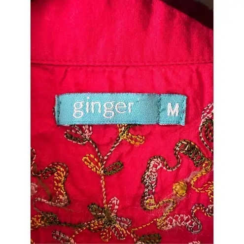 Ginger Red Embroidered Sleeveless Mini Dress Button Down Size Medium