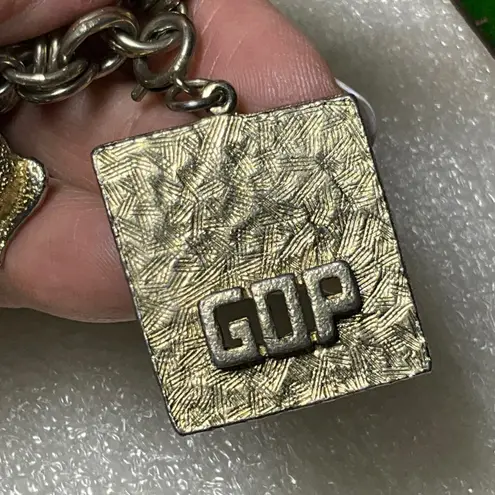 Vintage Charm Bracelet Political GOP Elephant Bell 60s Luck Silver Tone