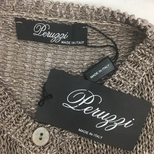 Peruzzi Italy Taupe Woven Knit Cropped Cardigan Sweater S NEW Tan