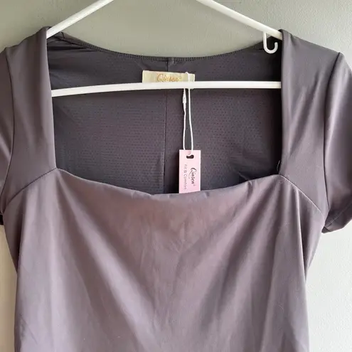 Qinsen Fit & Comfort Gray Square Neck Short Sleeve Mini Dress Medium Skims Like