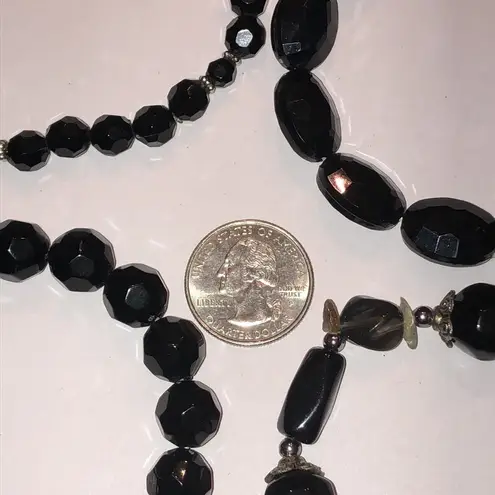 Black Silver Tone Beaded Retro Boho Stretchy Bracelets