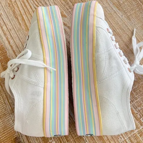 Superga  2790 Platform sneakers white rainbow pastel stripes lace-up shoes