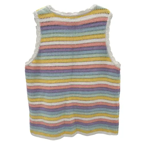 Design History Pastel Rainbow Stripe Knit Tank Top Sweater Crochet Cotton Sz XXL