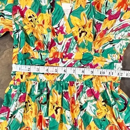 Pink Martini NWT Multicolor Floral V-neck Puff Sleeved Midi Dress