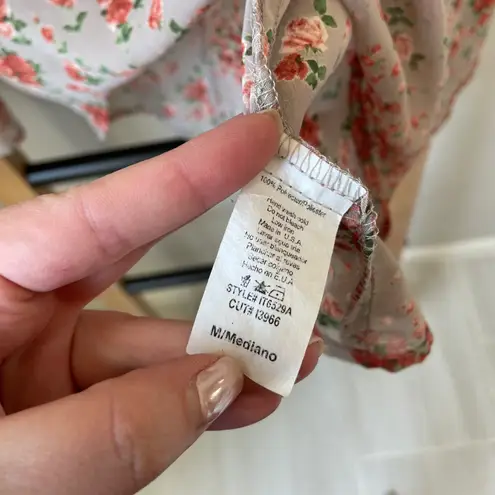 Lovely Day Floral Slightly Sheer Boho Long Sleeve Lace Up Back Top Blouse