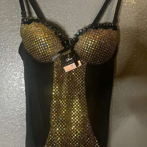 Lovely Day Black Rhinestone Chemise Lingerie Dress Sz M Sparkle Nightwear