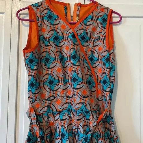 Handmade faux wrap dress made with veritable wax fabric Orange Size M