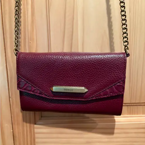 Treesje Burgundy/Deep Red Leather Clutch with Chain Strap