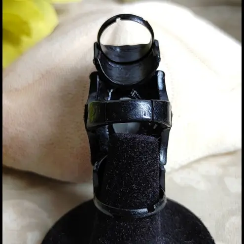 Black and Crystal Full Finger Adjustable Ring