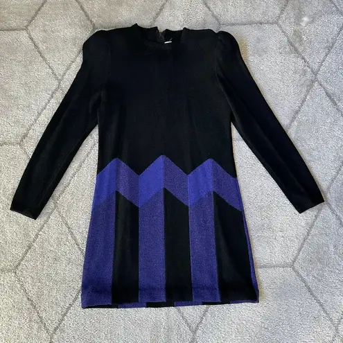 St. John Vintage by Marie Gray Black/Purple Knit Long Sleeve Dress