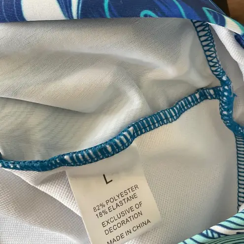 Womens Tropical Leaf Print Swim Shorts Size L Blue Size L