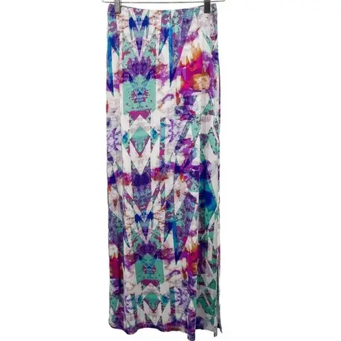 Urban Outfitters Abstract Colorful Geometric Printed Boho High Waisted Maxi Skirt Side Slit