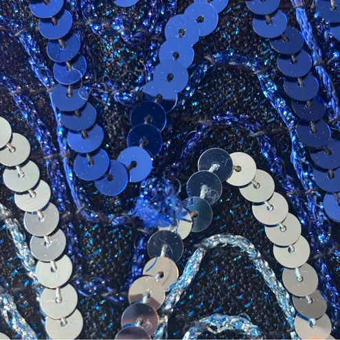 VINTAGE ANN GREEN ENGLAND Shades of Blue Sequin Blouse Size Large