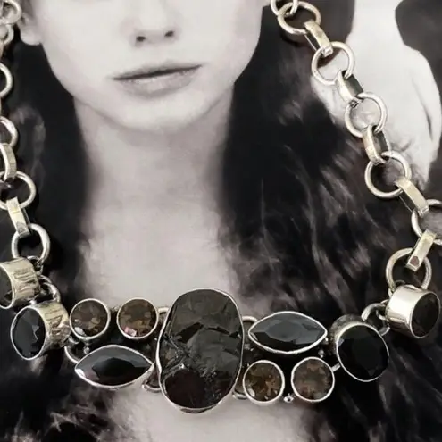 Sterling Silver Shungite, Black Onyx & Smoky Quartz Healing Bracelet