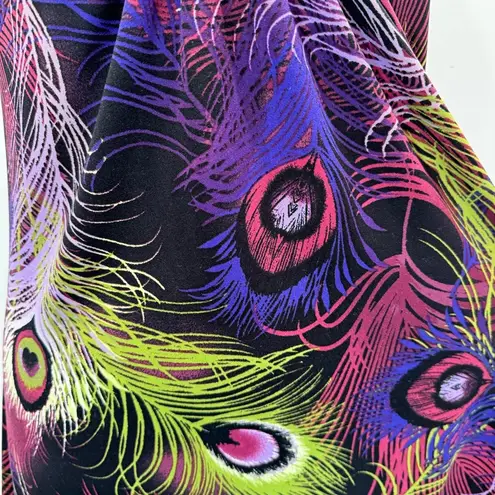 Peacock Feather Sleeveless Shift Dress with Embellished Neckline Size Medium