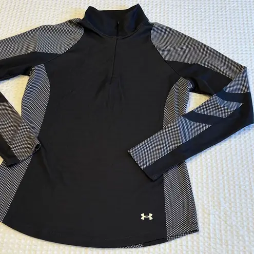 Under Armour  MEDIUM Black Gray Dot Long Sleeve 1/4 Zip Mock Neck Top