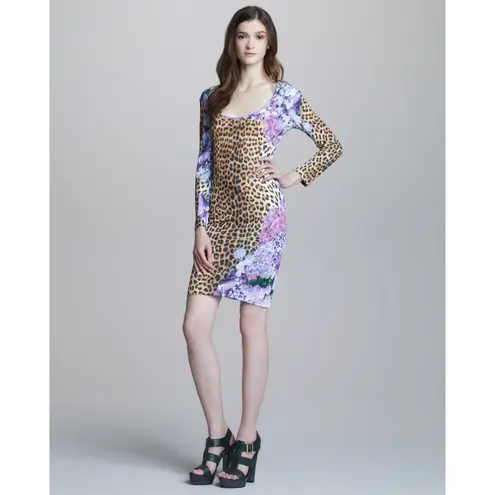 Just Cavalli Roberto Cavalli Y2k Mini Dress Size XL Animal Print Floral 90s Euro