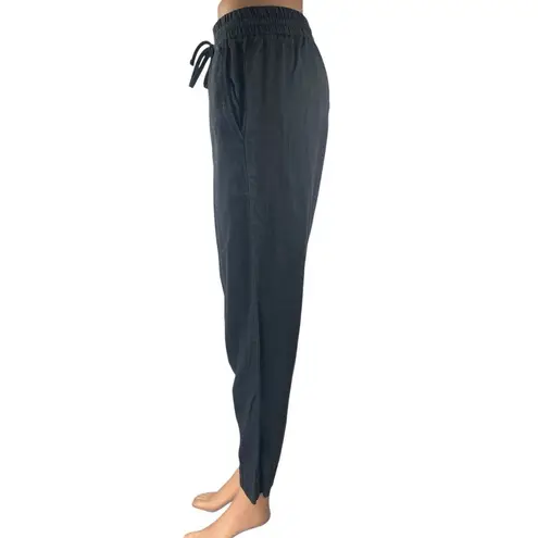 COS Women's Black Linen Straight High Waist Drawstring Pull On Trousers Pants 4