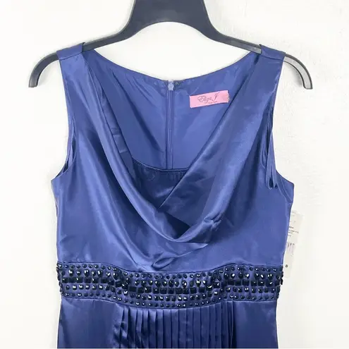 Eliza J Navy Pleated Skirt Jeweled Waist Draped Neckline Back Zipper Dress 8