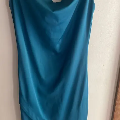 Elliatt Backstage Cowl-Neck Teal Satin Mini Slip Dress
