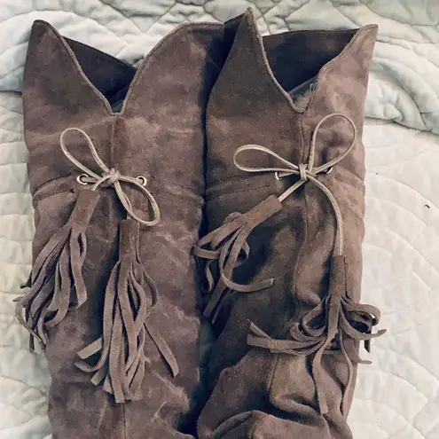 Grey suede over the knee tassel boots. Gray Size 7