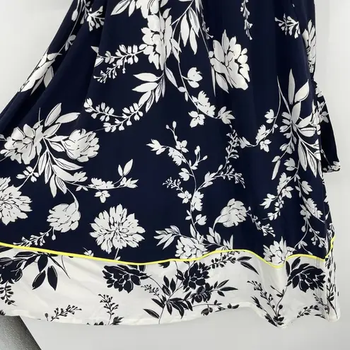 Eliza J  Floral Print Faux Wrap V-Neck Waist Tie Dress Blue White Size 4 NWT