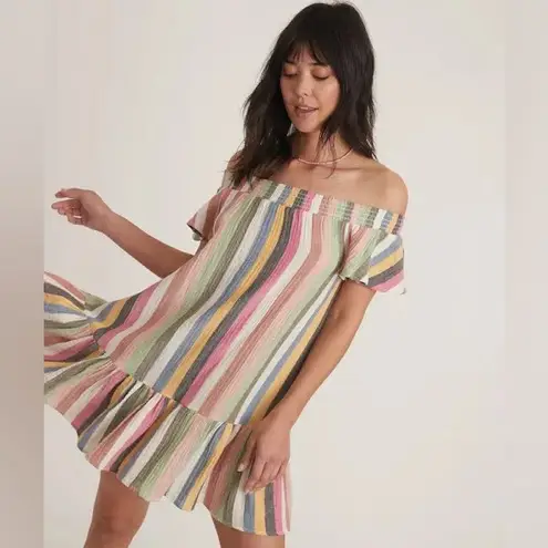 Marine layer Shirley Stripe Off Shoulder Cotton Minidress Bold Multi Sz Medium