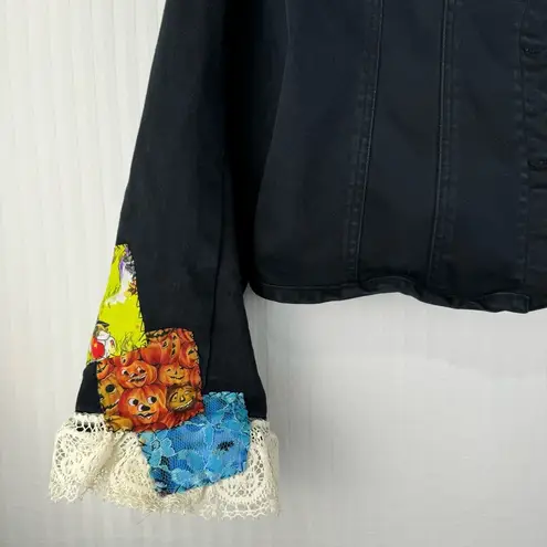 Ami Black Jacket Size Large Handmade Halloween Quilt Patches Lace Ruffle Vintage