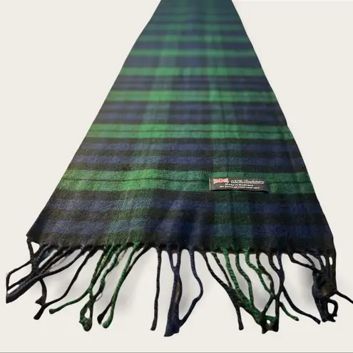 NWOT Green and Blue Plaid Scarf 100% CASHMERE warm for winter made in Scotland