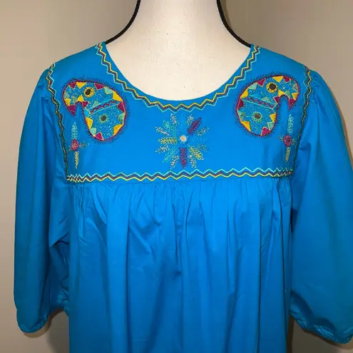 Sandy Starkman Loungewear Vintage Embroidered Nightgown Turquoise Est. Size M Blue