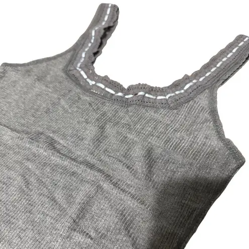 FP FREE PEOPLE INTIMATELY Only You Tank Lace Ribbon Square Neck Gray NWT Medium
