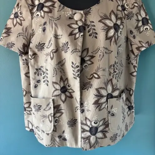 East 5th Jacket Topper XL Floral Short Sleeve 1 Button Front Pockets Taupe Gray