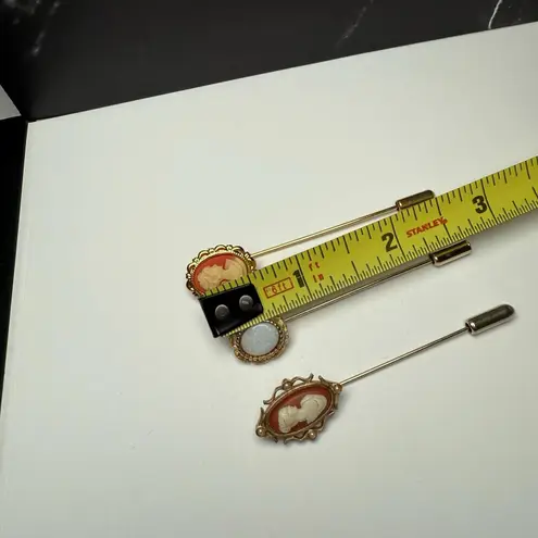 Lapel Stick Pin Gold Tone 1 Avon Lot Of 3 Cameo Lady Face, White Faux Opal