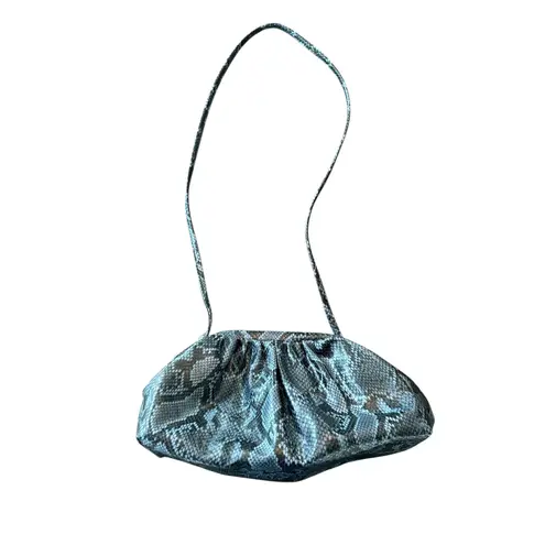 Snakeskin Print Shoulder Bag Purse Bottega Inspired Clutch Style Faux Leather