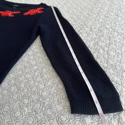 Talbots  Lobster Beaded Sweater Navy 3/4 Sleeve Preppy Nautical Beach Size S