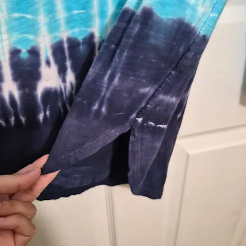 Fresh Produce Tie Dye Long Sleeve Medium Top Crew Neck Casual Turquoise Blue