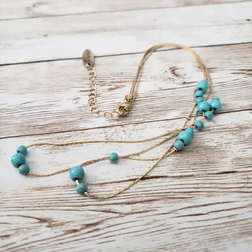 Plunder Necklace Gold Tone & Turquoise Color 2 Strand