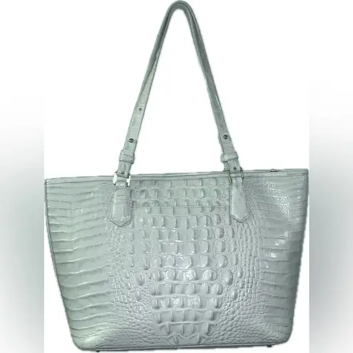Brahmin Large Asher Mint Green Icy Blue Crocodile Zip Top Shoulder Bag Tote