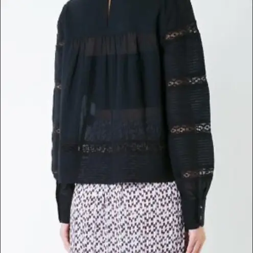 Isabel Marant Etoile Rexton Blouse Crochet Lace Pintucked Pleated Top Size 38