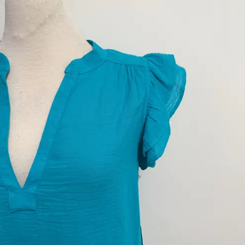 Honorine Mare Blue Gauze V Neck Ruffle Short Sleeve Luna Crinkled Top New Medium