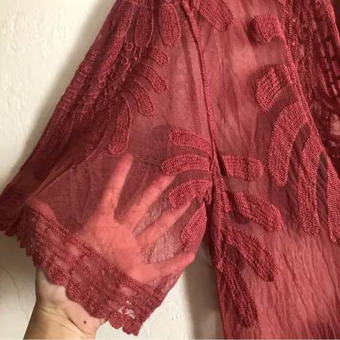 NWT Artesia Vintage Rose Pink Sheer Lace Kimono Duster Cover Up Tie Front Top Size XXL
