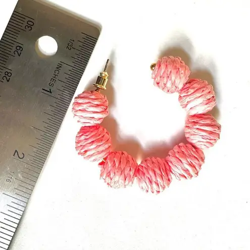 Boho Raffia Pink Open Hoop Earrings