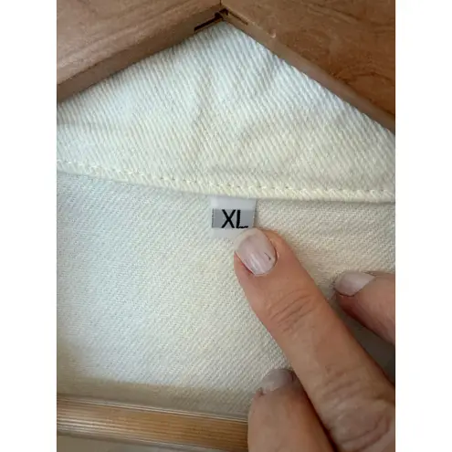 White Distressed Tucker Jacket Collar Front Button Cotton Blend Women's Size XL