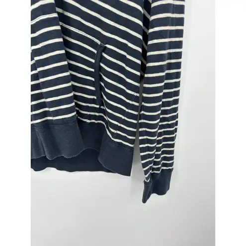 J.Crew Factory Hoodie Women MEDIUM Navy Blue White Striped 100% Cotton Pullover