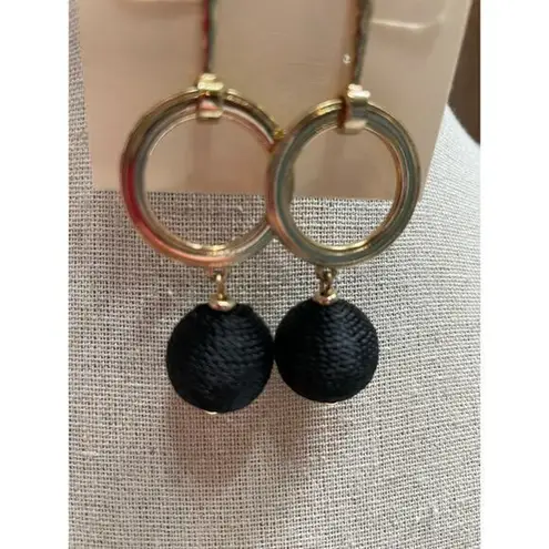 NWT Gold Drop Hoop Earrings w/ Black String Wrapped Dangle Balls