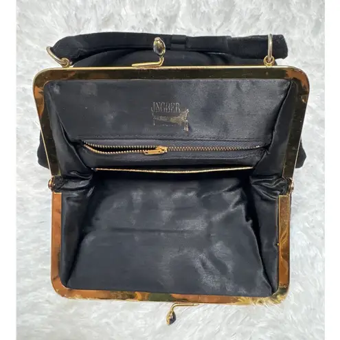 Vintage 1940s Ingber Black Fabric Evening Bag w/ Bow Handle & Gold Frame