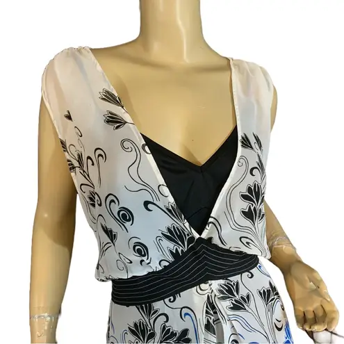 Lane Bryant  WHITE, BLACK AND BLUE CHIFFON LAYER SLEEVELESS MIDI DRESS (26)